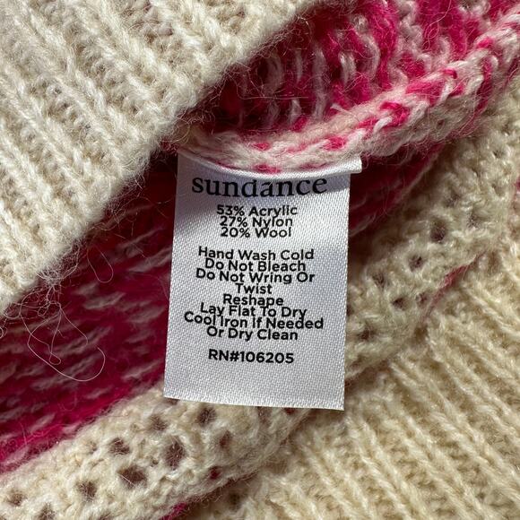 Sundance Sweater Womens XS Pink Brixen Fair Isle Pointelle Wool Blend Bohemian - Picture 5 of 8